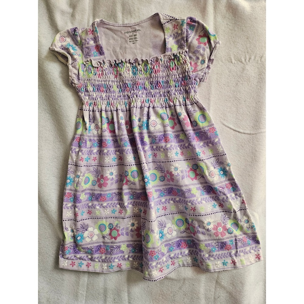 Wonderkids Girls 4T Purple Floral Stripe Smocked Dress Vintage Kids Dress